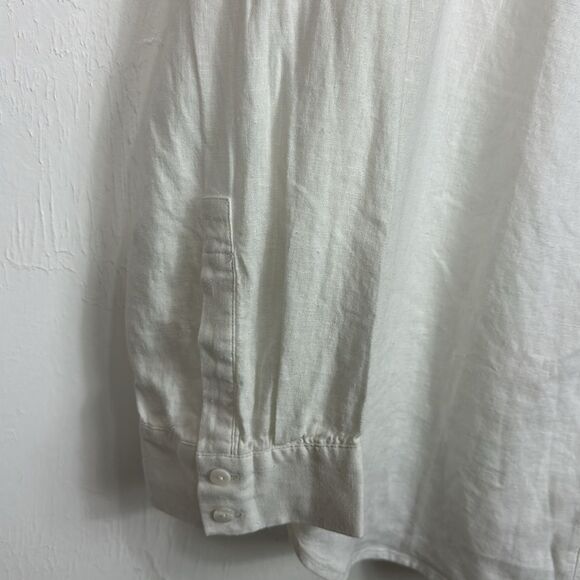 Soma WKND Relaxed Fit Linen Button Down Shirt In Optic White Size M - Picture 3 of 10